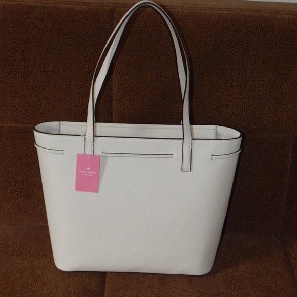 NWT Kate Spade Hayes Pebbled Leather MD Top Zip Off White Carryall Tote Bag - Picture 4 of 10